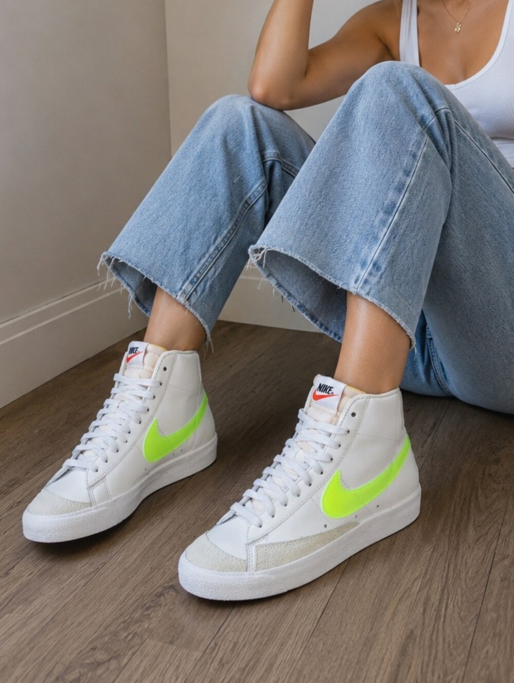 Nike White Mid '77 Blazer with Neon Yellow Swoosh